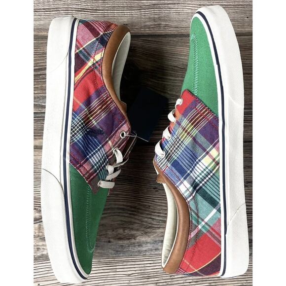 Polo Ralph Lauren RRL Faxon Lace Up Canvas Green Plaid Shoes Mens 12 New main image 6